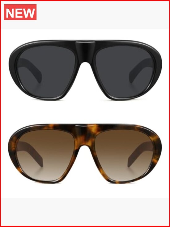 Retro Aviator Oversized Sunglasses UV400 Protection with Case